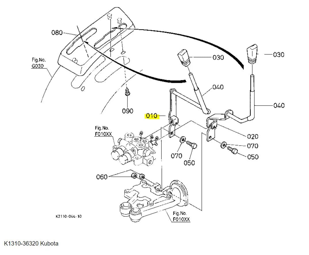 Kubota K1310-36320 Hydraulic Control Lever | Genuine Kubota OEM Part
