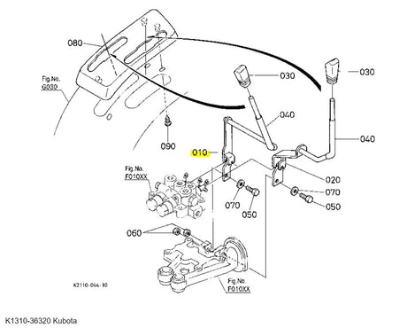 Kubota K1310-36320 Hydraulic Control Lever | Genuine Kubota OEM Part