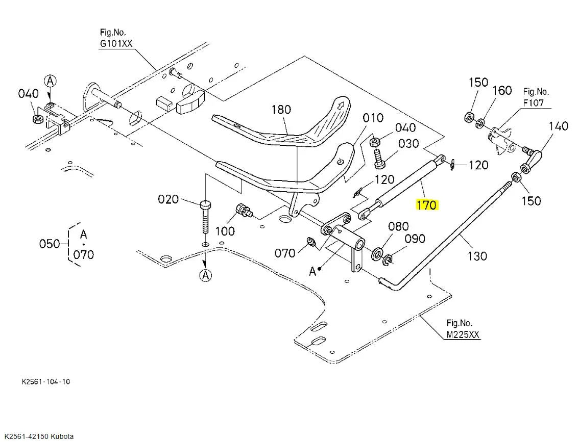 Kubota K2561-42150 Damper HST | OEM for Speed Control Pedal on BX1500D, BX1800D, BX2200D, and More
