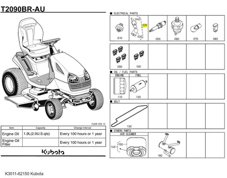Kubota K3011-62150 Starter Key Assembly | OEM Replacement Key for T2090, T2290, Z122RKW, and More
