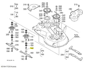 Kubota K5184-71230 Blade Shaft LH | OEM Replacement for RCK42-LT20, RCK48-LT23, and More