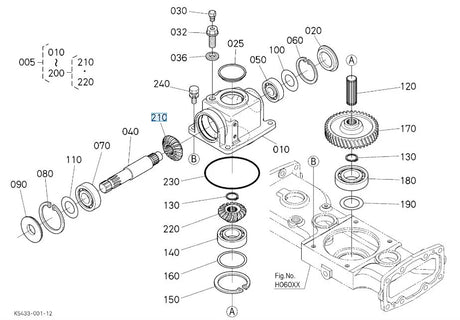 Kubota K5453-33330 Spiral Gear for RCK48-G23 Bevel Gear Case