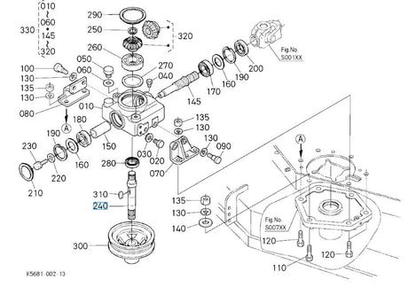 Kubota K5647-33500 Bevel Gear Shaft - OEM Replacement for RCK & R72 Mower Decks