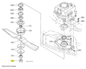 Kubota Locking Blade Bolt 76539-34372 - OEM Replacement for RC54, RC60, RC72 Series
