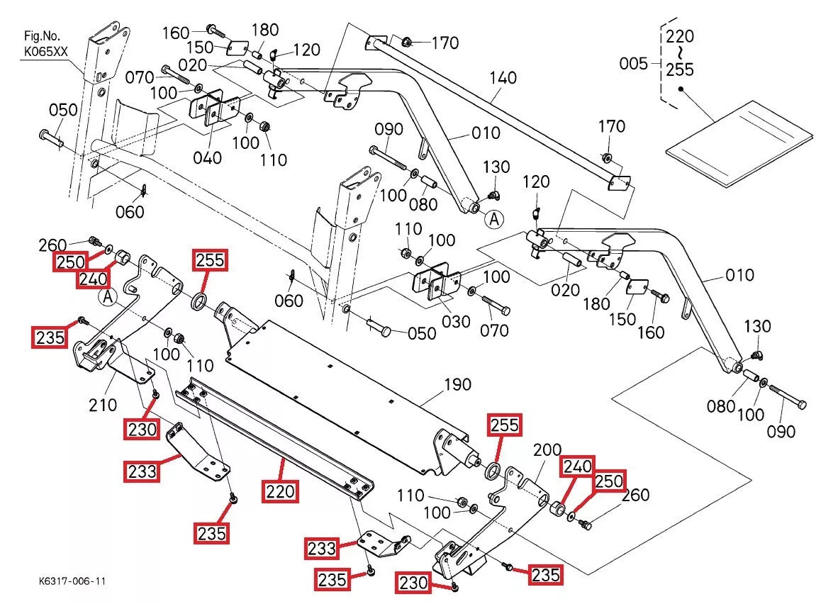 Kubota Lower Lift Arm Reinforcement Kit K631796370 | Fits GCK-G26HD3 Grass Collector