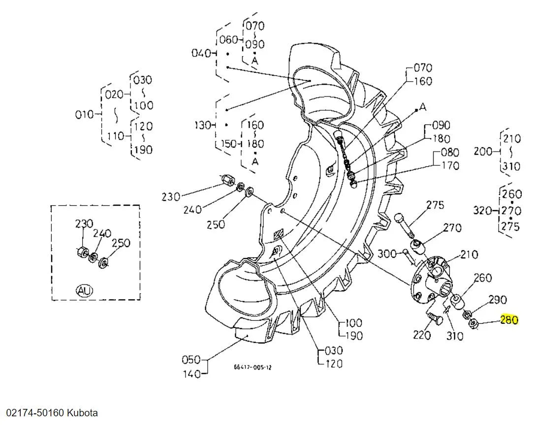 Kubota NUT, FLANGE 02751-50060 | OEM Fastener for Batteries, Gear Cases, and Fuel Pumps