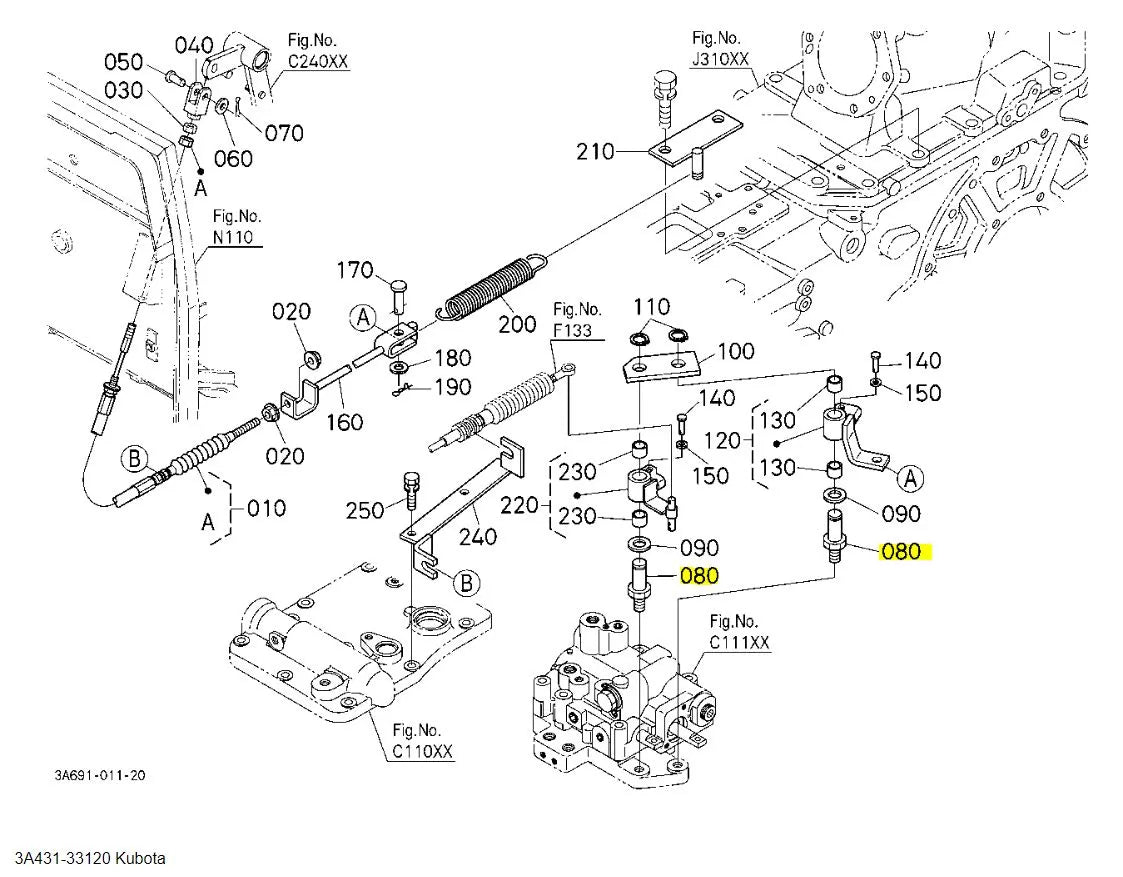 Kubota Pin 3A431-33120 - OEM Replacement for Differential Lock Pedal & Clutch Cable Applications