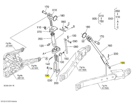 Kubota Pin Joint 05122-51250 - OEM Lift Rod, Brake Pedal & Control Lever Pin