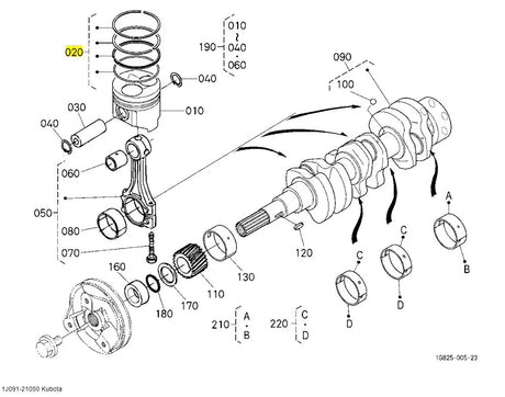 Kubota Piston Ring Assembly (1J091-21050) - OEM Replacement for BX, RTV, KX, U17 Series