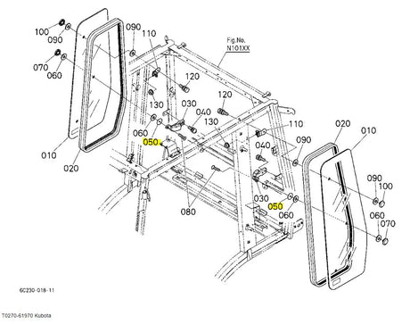 Kubota Plate T0270-61970 | Glass Mounting Plate for Tractors and Cab Models
