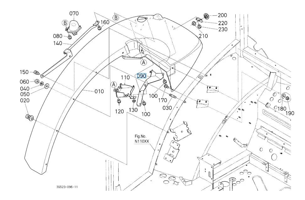 Kubota Right‑Hand Fender Cover - 3S223‑87780 (RH) - Fits M95 to M135, M6 & M‑Series