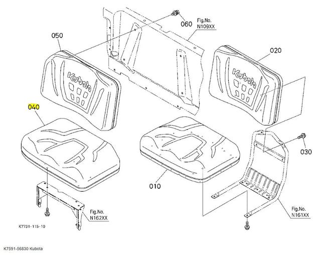 Kubota Seat Assembly PA K7591-56830 | Durable Replacement for RTV-X Series