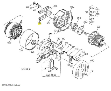 Kubota V Belt 07510‑00049 - OEM Generator Drive Belt for ASK‑R130 Series