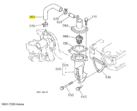 Kubota Water Return Pipe 16851-73350 - OEM Coolant Pipe for Thermostat & Water Flange Systems