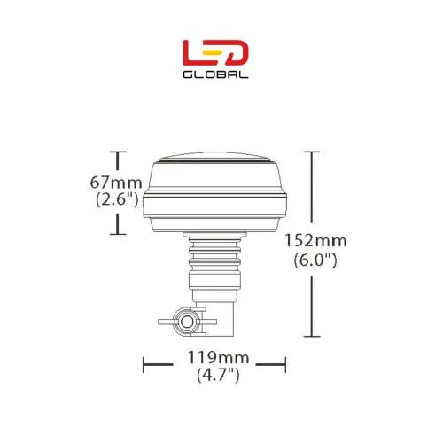 LED Low Profile Flexi DIN Beacon - Amber, 12-24V, ECE R65 Approved