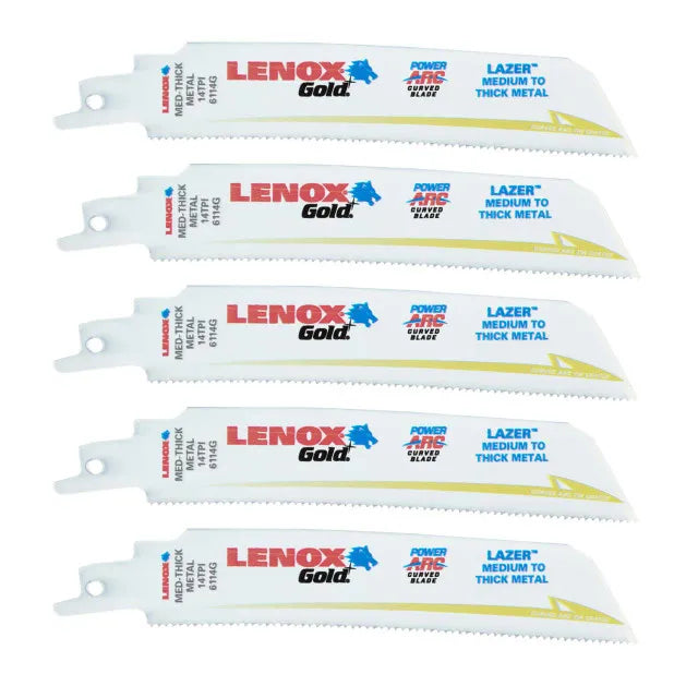Lenox 6" 14 TPI Gold T2™ Reciprocating Saw Blades for Metal 152mm- 5 Pack | Titanium Coated