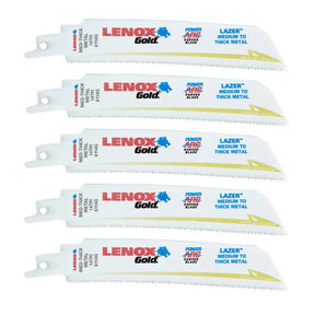 Lenox 6" 14 TPI Gold T2™ Reciprocating Saw Blades for Metal 152mm- 5 Pack | Titanium Coated
