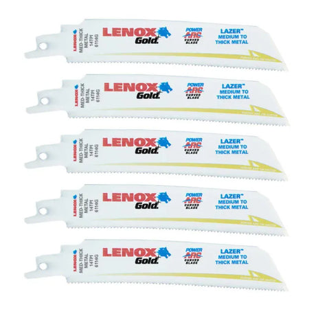 Lenox 6" 14 TPI Gold T2™ Reciprocating Saw Blades for Metal 152mm- 5 Pack | Titanium Coated