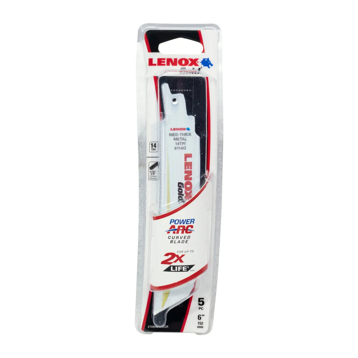 Lenox 6" 14 TPI Gold T2™ Reciprocating Saw Blades for Metal 152mm- 5 Pack | Titanium Coated