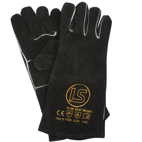 LS Branded Black Lined Welders Gauntlet LS1948BL - Heavy-Duty Leather Welding Gloves