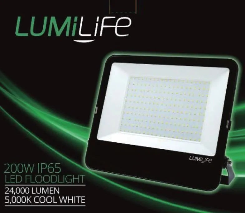 LUMILIFE 200W IP65 Floodlight | 24000 Lumens Cool White Outdoor Lighting