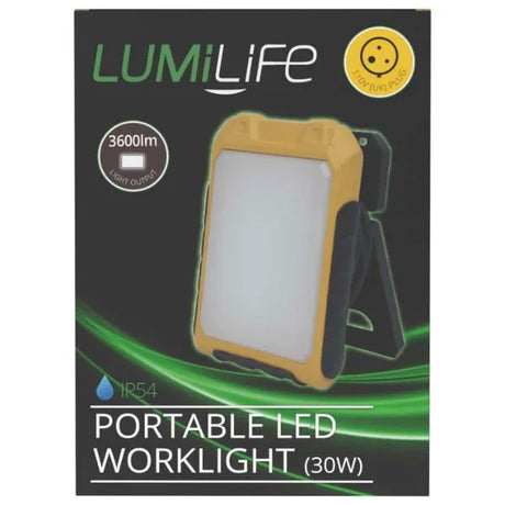 LUMILIFE 30W LED Portable Worklight 110V IP54 3600 Lumen Slimline Site Light (Model S30472)