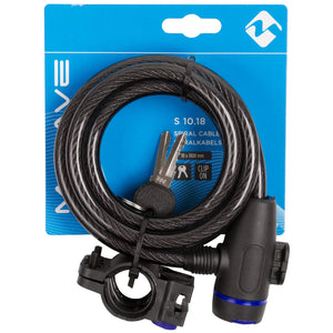 M-WAVE S 10.18 Spiral Cable Lock - 1800mm Bike Cable Lock with Key & Bracket
