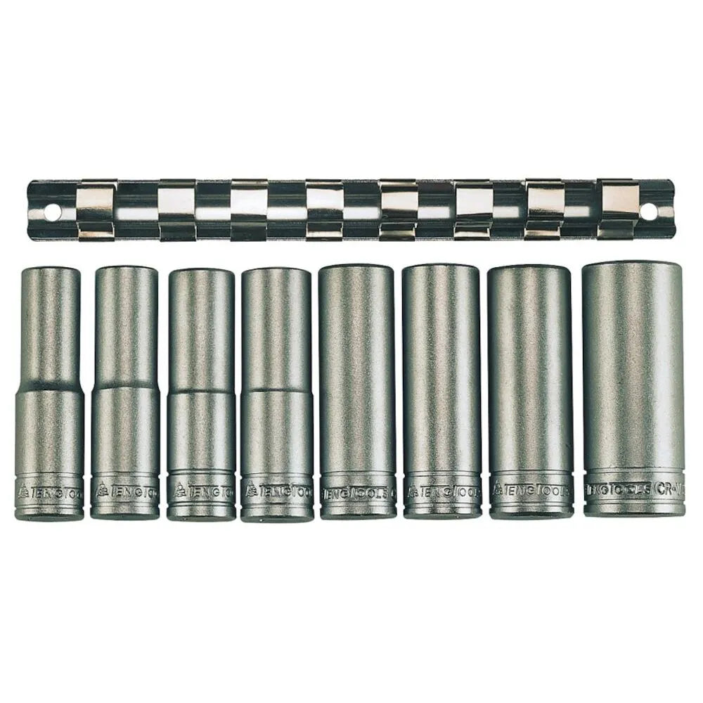 Teng Tools 1/2" Deep Socket Clip Rail Set 6 Pt 8 Pieces