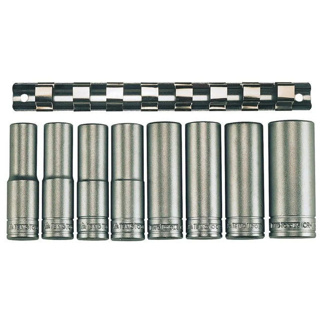 Teng Tools 1/2" Deep Socket Clip Rail Set 6 Pt 8 Pieces