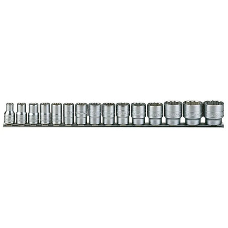 Teng Tools 1/2" Socket Clip Rail Set 12 Pt 15 Pieces