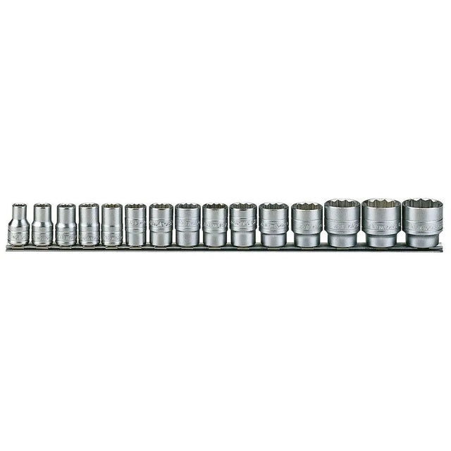 Teng Tools 1/2" Socket Clip Rail Set 12 Pt 15 Pieces