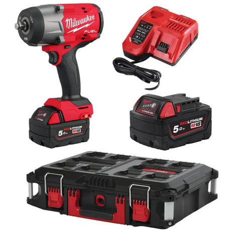 Milwaukee 1/2 Inch High Torque Impact Wrench M18 FUEL M18FHIW2F12-502P (2 x 5Ah Batteries, Charger & Packout Box)