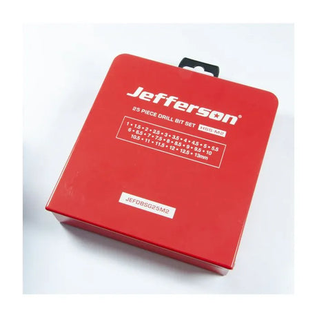 Jefferson 25Pc M2 Red Metal Box Drill Bit Set - High Wear Resistance, 1-13mm Sizes