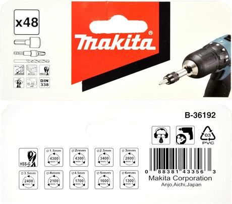 Makita B-36192 HSS-G 48-Piece Screw and Socket Set | High-Speed Steel for Metal Drilling and Screwdriving