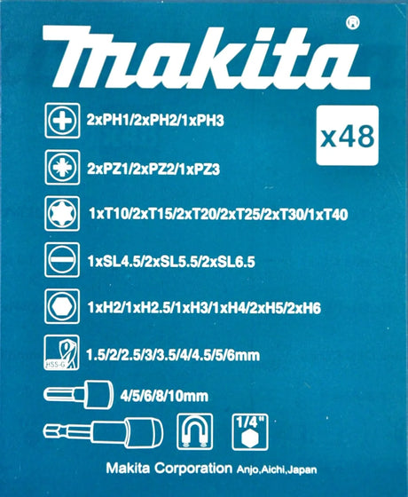 Makita B-36192 HSS-G 48-Piece Screw and Socket Set | High-Speed Steel for Metal Drilling and Screwdriving
