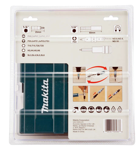 Makita D-73477 29 Piece Screw Bit & Drill Set | 1/4" Hex Shank with Magnetic Holder