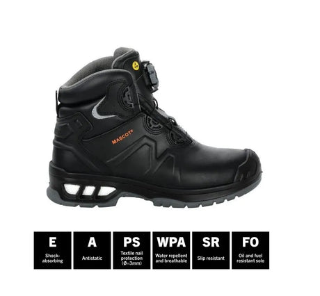 Mascot F0136 Safety Boot Black UK6 - Durable, Water-Repellent, Composite Toe with BOA® Fit System