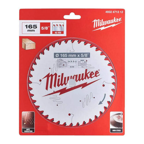 Milwaukee 4932471312 165mm 40T Circular Saw Blade for Wood - 15.87mm Bore