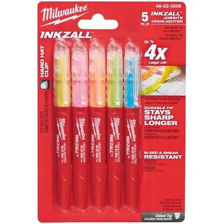 Milwaukee INKZALL Highlighter Set - Pack of 5 Jobsite Markers | 48223206