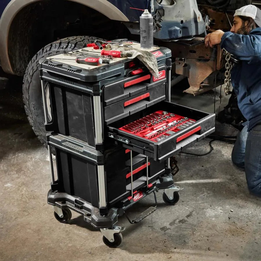 Milwaukee PACKOUT 3-Drawer Tool Box - Heavy-Duty Modular Storage System with 22 Kg Capacity
