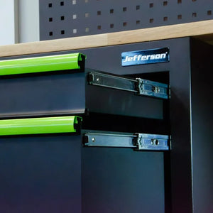 Jefferson Modular Storage System Combo with LED Lights - Lockable Units & Wooden Work Bench