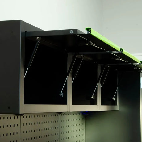 Jefferson Modular Storage System Combo with LED Lights - Lockable Units & Wooden Work Bench