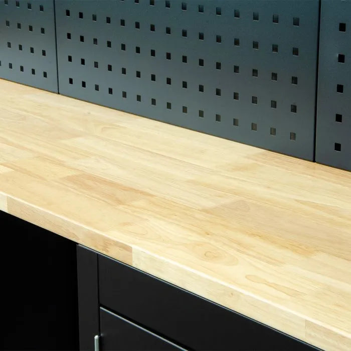 Jefferson Modular Storage System Combo with LED Lights - Lockable Units & Wooden Work Bench