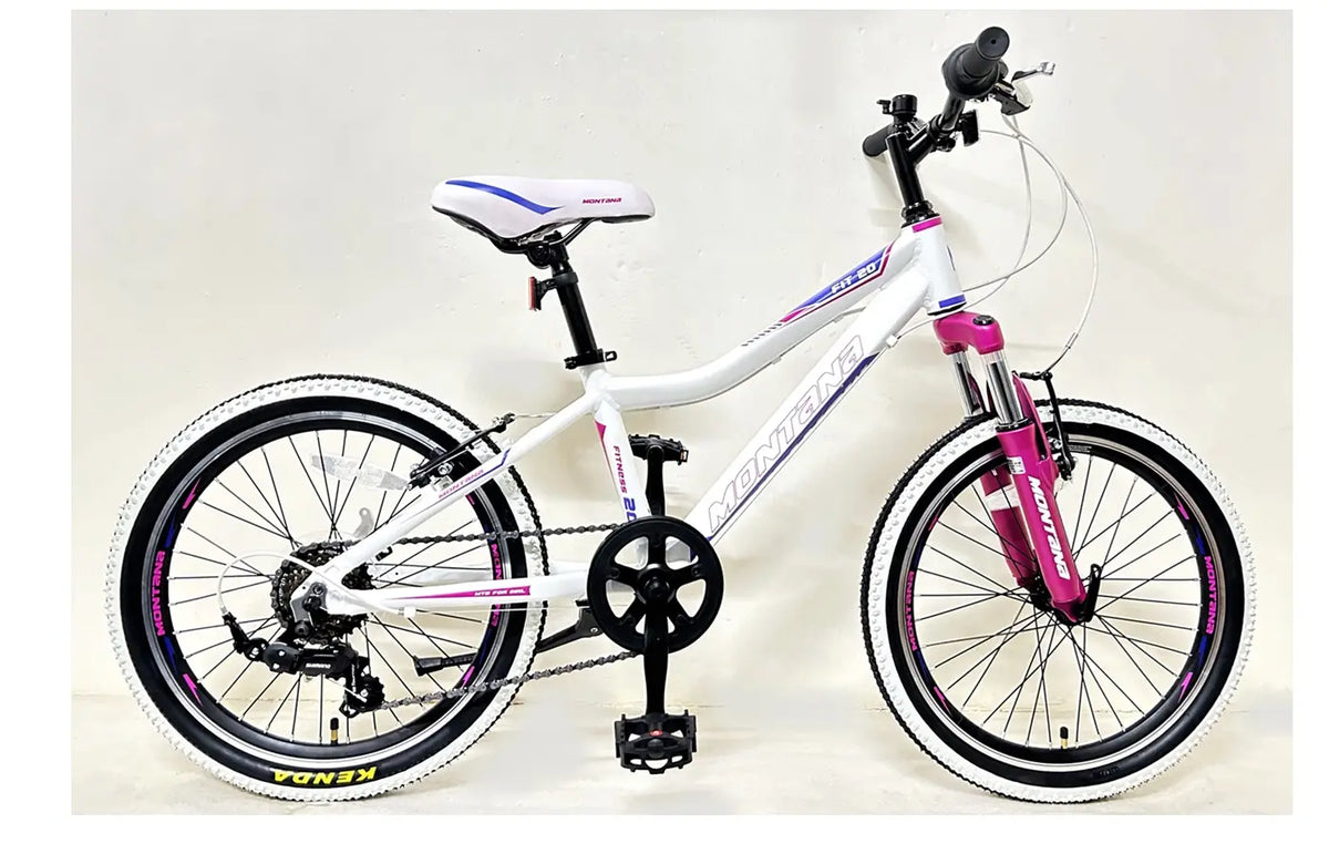 Montana Fitness 20" Girls Bike | Alloy Frame with 6-Speed Shimano Revoshift - White, Pink, Violet