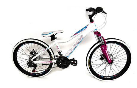 Montana Fitness 20 Inch Kids Mountain Bike - White/Pink/Blue | Alloy Frame & Shimano Gears