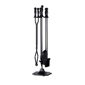 Moy Fireside 32" Premium Companion Set 5pc (Black) - Traditional Fireplace Tool Set with Stand