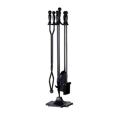 Moy Fireside 32" Premium Companion Set 5pc (Black) - Traditional Fireplace Tool Set with Stand
