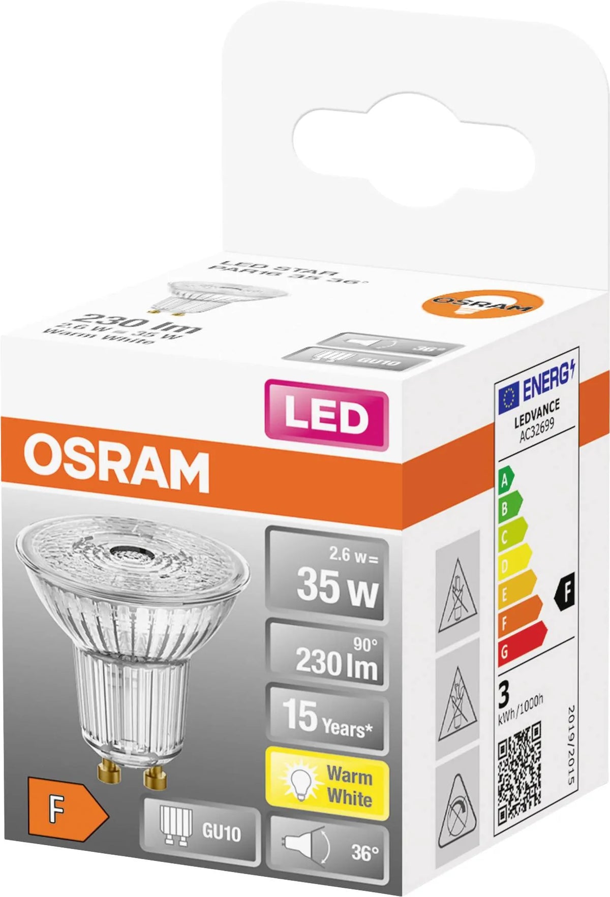 Osram 4058075233263 Led (monochrome) Eec F (a - G) Gu10 Reflector Bulb 2.6 W = 35 W Warm White (ø X L) 50 mm X 52 mm 1