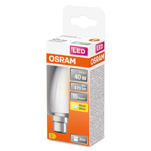 Osram LED B22D Candle Filament Frosted 4W 470lm - 827 Extra Warm White Replaces 40W