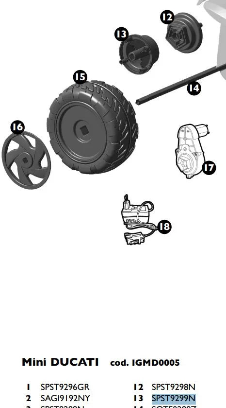 Peg Perego MINI Wheel Drive - SPST9299N for Ducati & Princess Ride-Ons